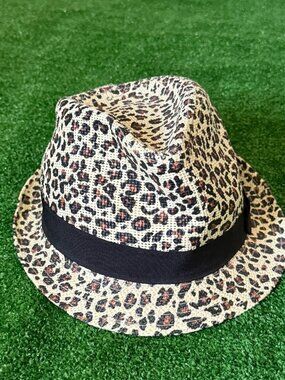 Scala Pronto Women's Animal Print Leopard Paper Straw Trilby Hat OSFA Fedora Hat